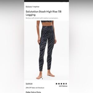 Athleta Salutation Stash Pocket II High Rise 7/8 Legging Size XS Gray Black